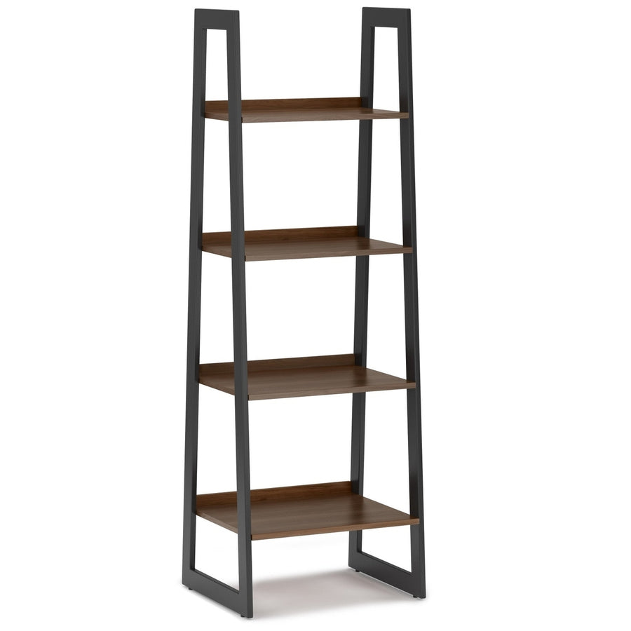 Sawhorse Solid Walnut Veneer and Metal Ladder Shelf Image 1