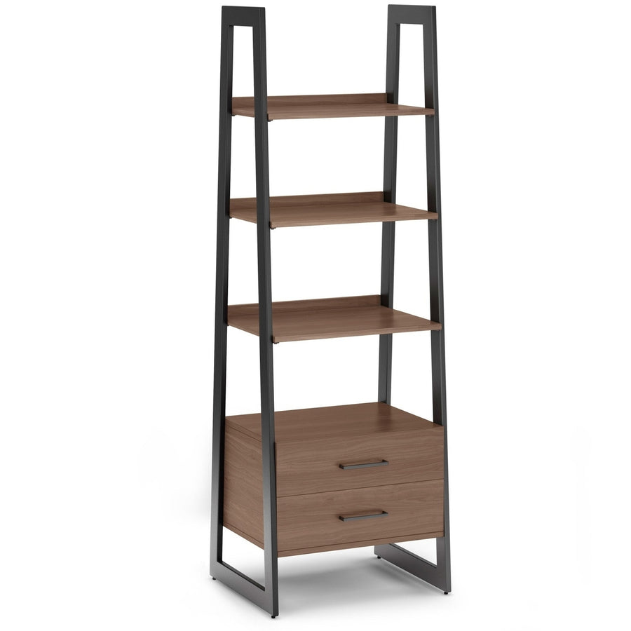 Sawhorse Solid Walnut Veneer and Metal Ladder Shelf with Storage Image 1
