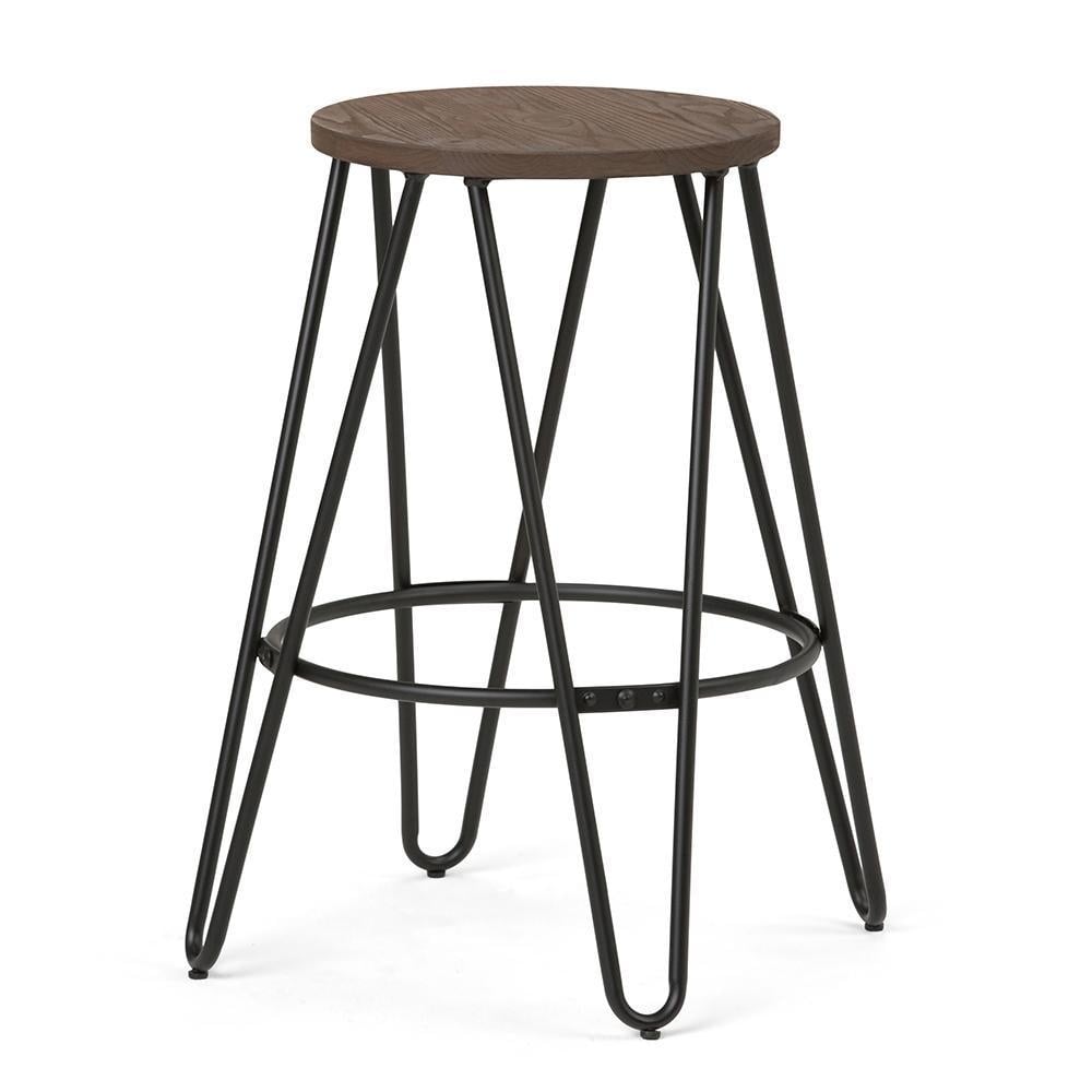 Simeon Counter Stool Industrial Style Solid Wood Seat Black Hairpin Legs 24" H Image 2