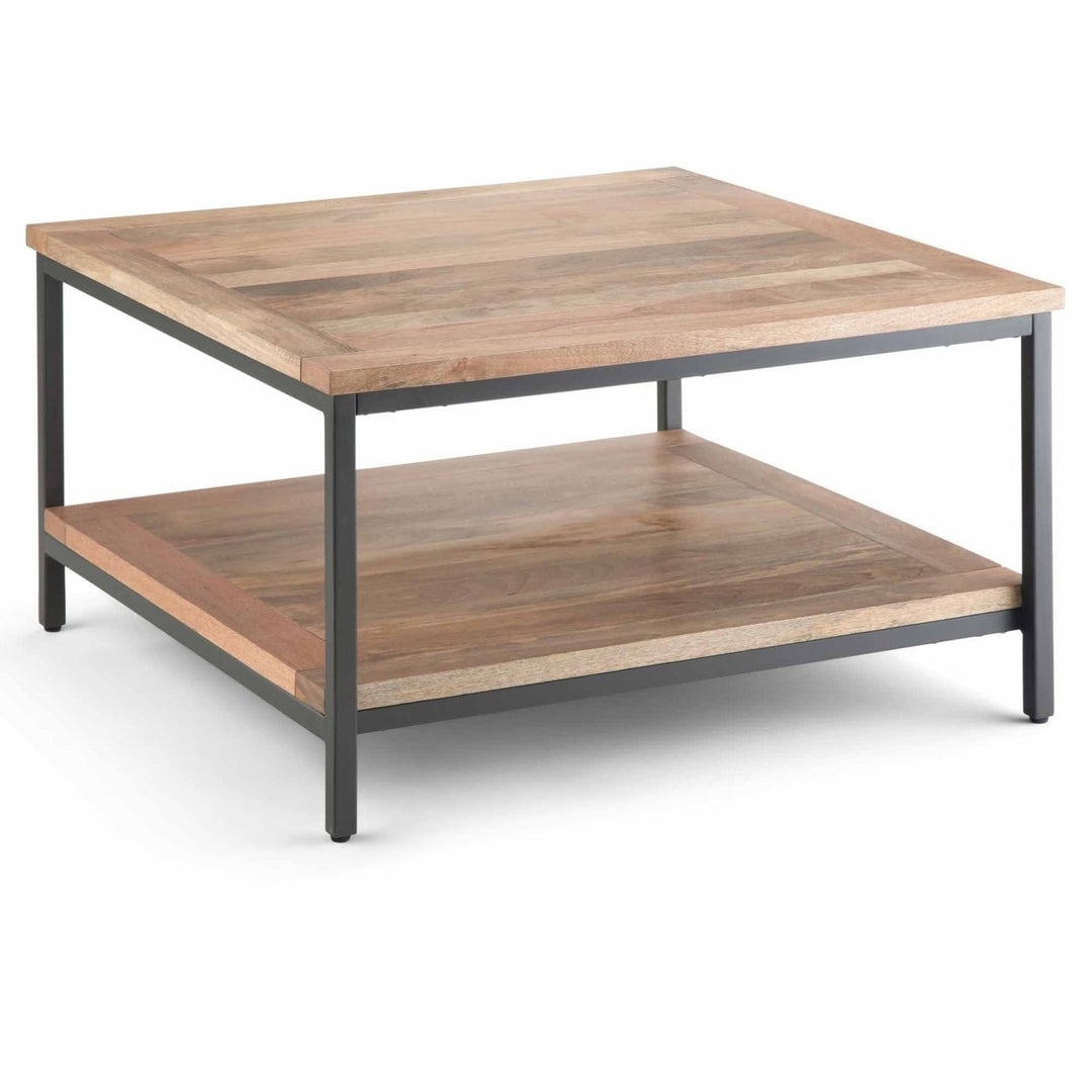 Skyler Square Coffee Table Mango Wood 34in Modern Industrial Metal Base Image 1