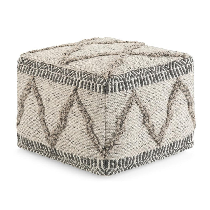 Sweeney Square Pouf Handwoven Wool Cotton 18x18 Accent Footstool Multi-Functional Image 1