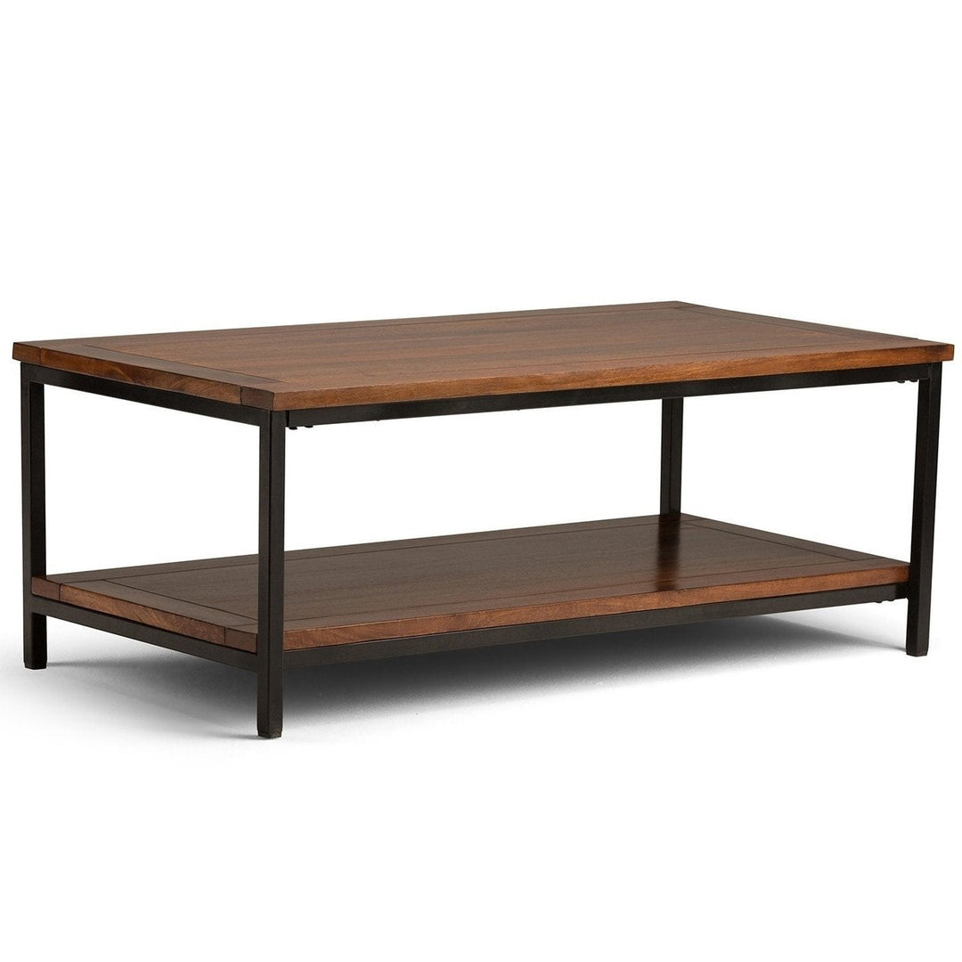 Skyler Coffee Table Mango Wood Metal Base 24x48 Industrial Design 2 Drawers Image 1