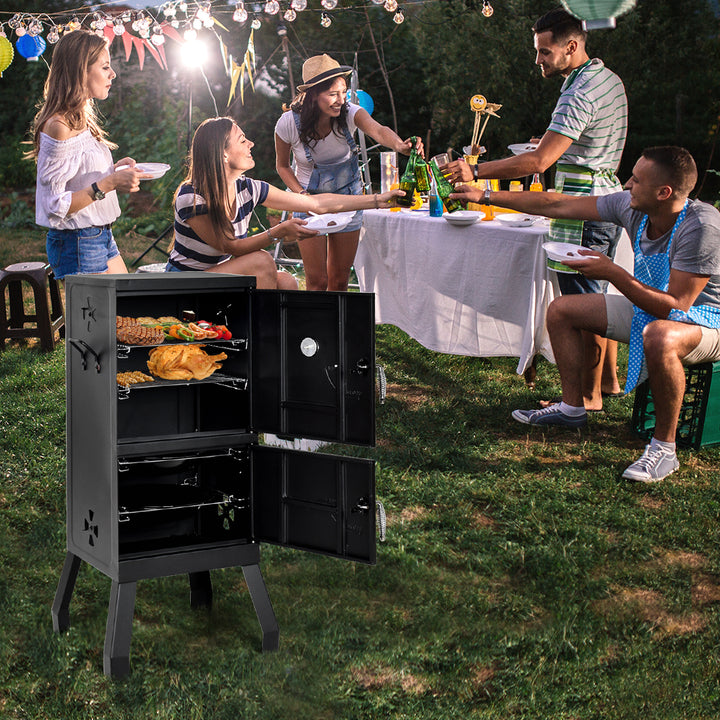 Vertical Charcoal Smoker BBQ Barbecue Grill w/ Temperature Gauge Outdoor Black Image 4