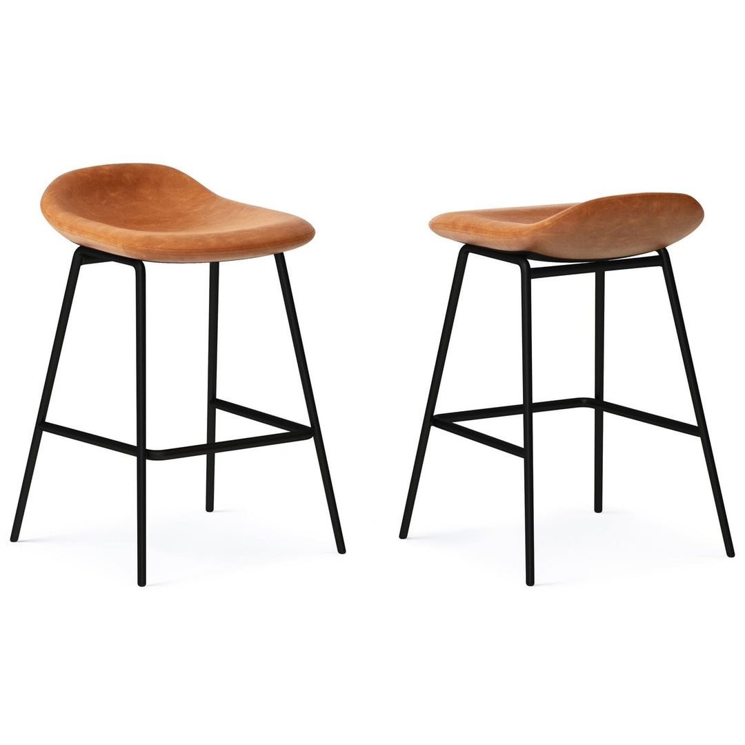 Dafney Set of 2 Counter Height Stools Durable Fabric Padded Seat Steel Legs Image 1