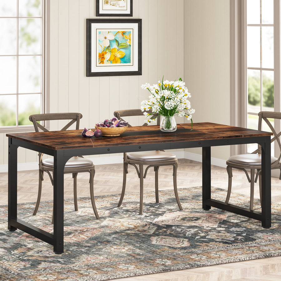 Rectangular Dining Table 78.7"x39.4" Heavy Duty Metal Legs for 6-8 People Image 1