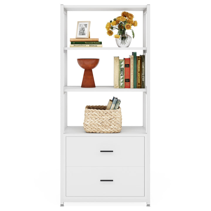 Tribesigns 4-Tier White Bookshelf with 2 Drawers Storage Unit Home Office 60" Image 6