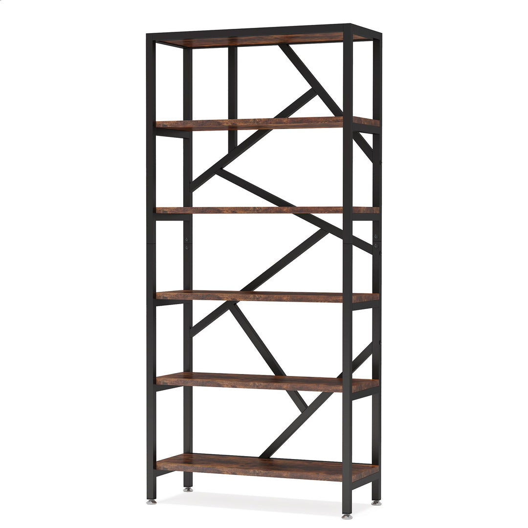 71" Industrial Bookshelf Free Standing Open Book Shelves Storage Display Shelf Wood Shelving Units Organizer Rack Image 5