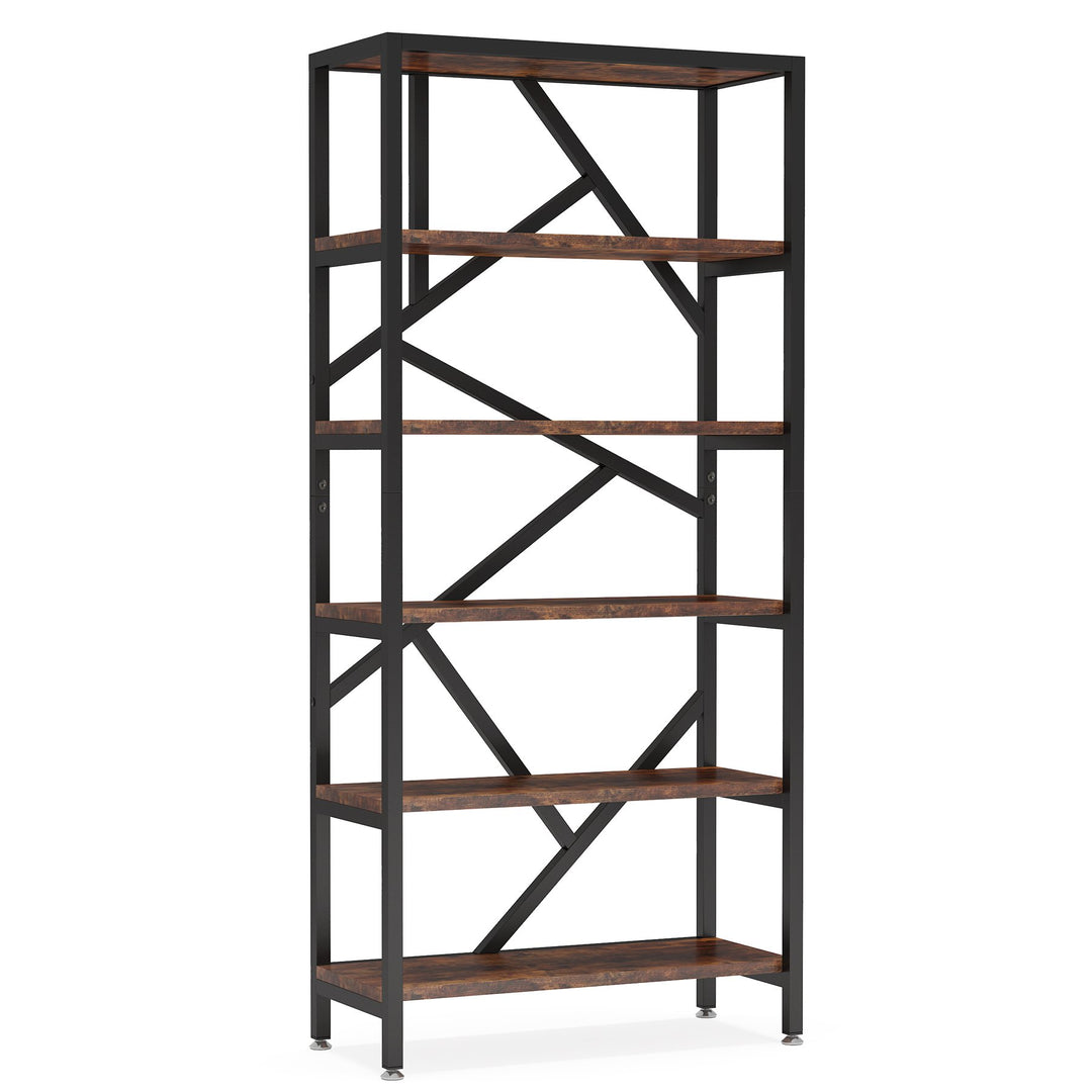 71" Industrial Bookshelf Free Standing Open Book Shelves Storage Display Shelf Wood Shelving Units Organizer Rack Image 6