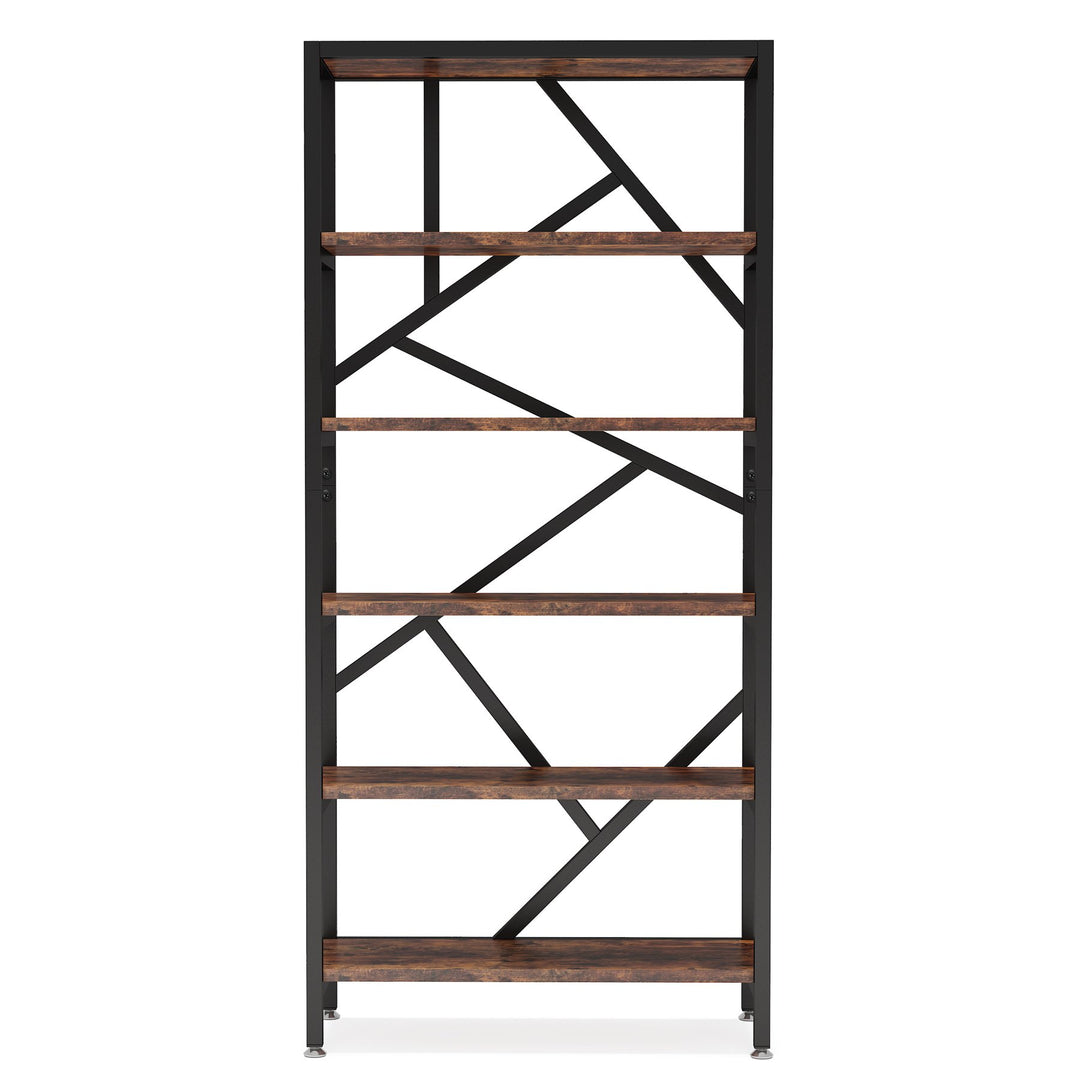 71" Industrial Bookshelf Free Standing Open Book Shelves Storage Display Shelf Wood Shelving Units Organizer Rack Image 7