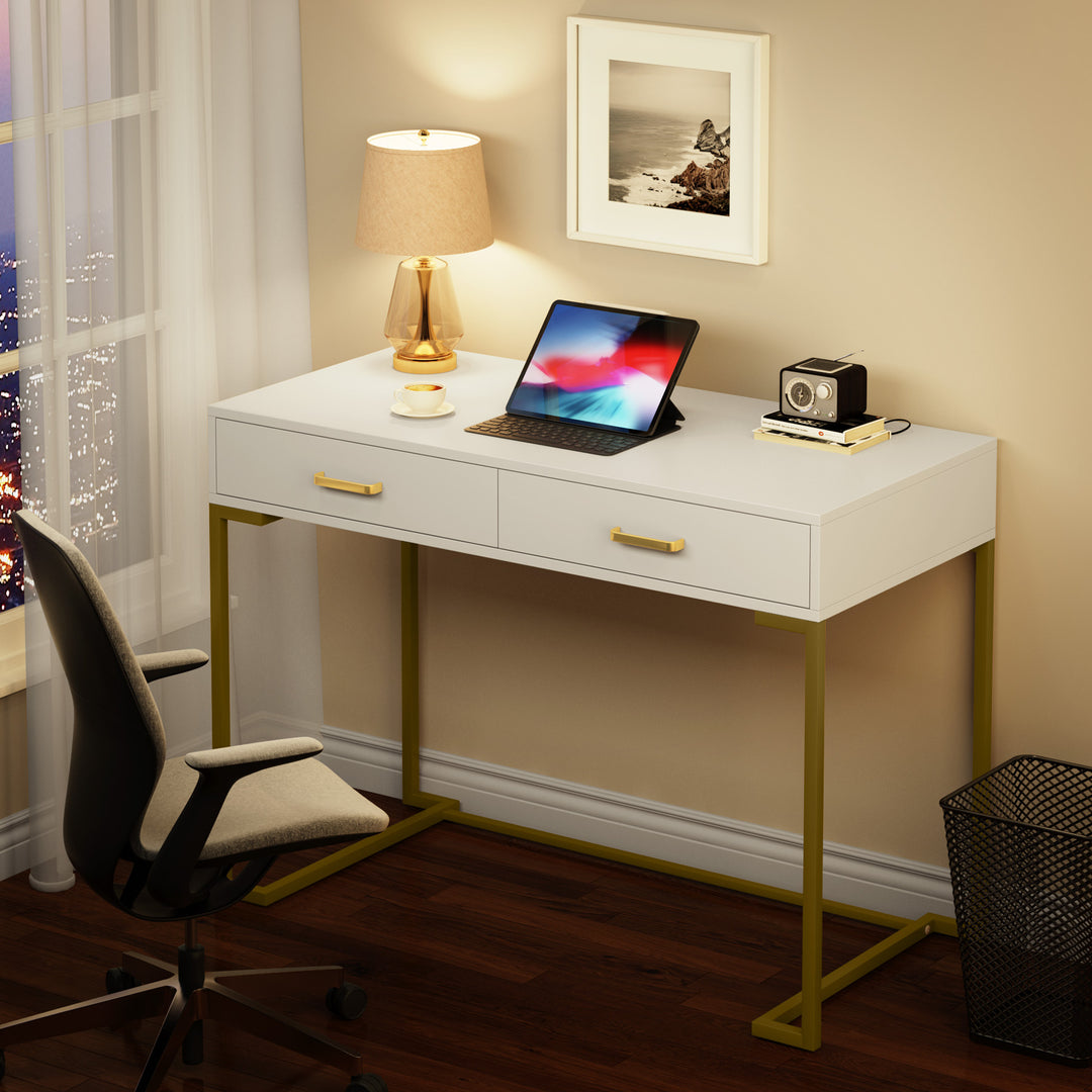 "40 Inch Modern Makeup Vanity Desk with Drawers Small Desk Home Office Furniture" Image 1