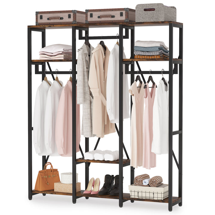 Garment Rack, Heavy Duty Freestanding Closet Organizer Systems with Shelves, Open Wardrobe Closet Image 4