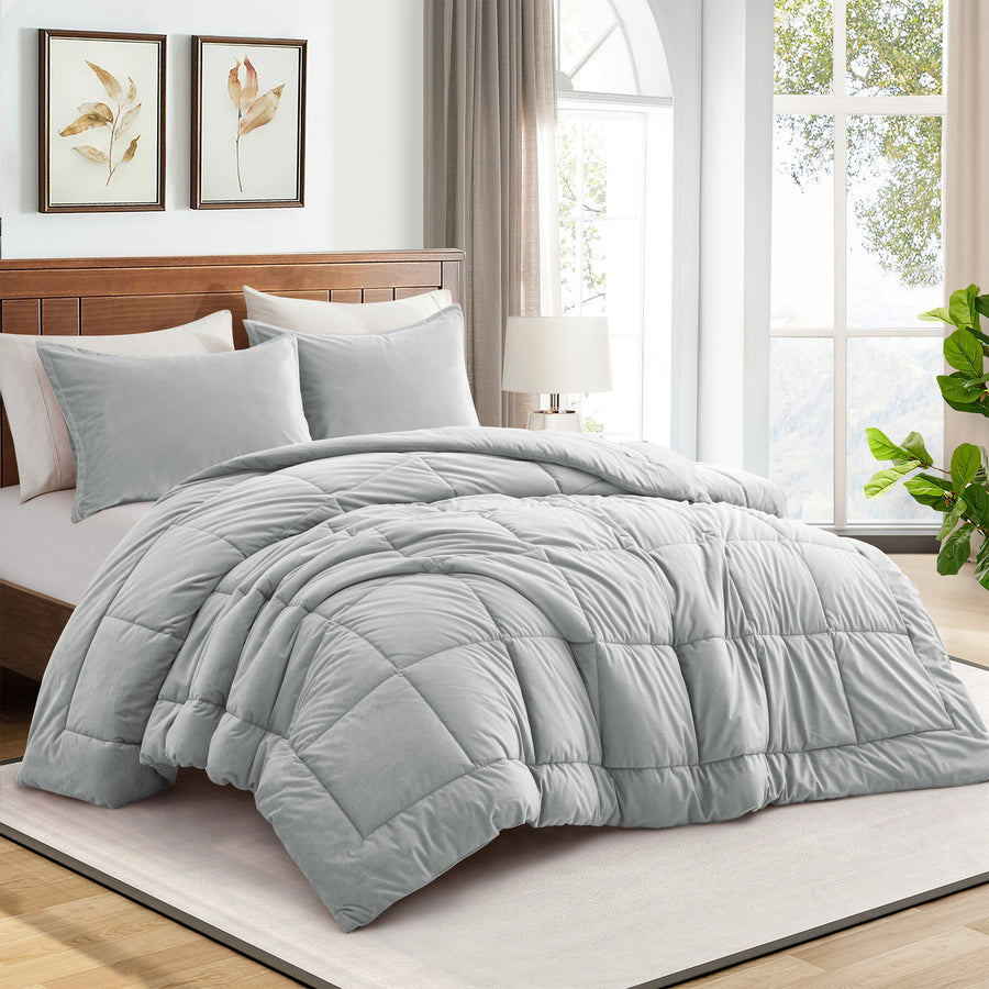 2 Or 3 Pieces Quilted Comforter All Season Down Alternative Reversible Ultra Soft Velet Duvet Insert Image 1