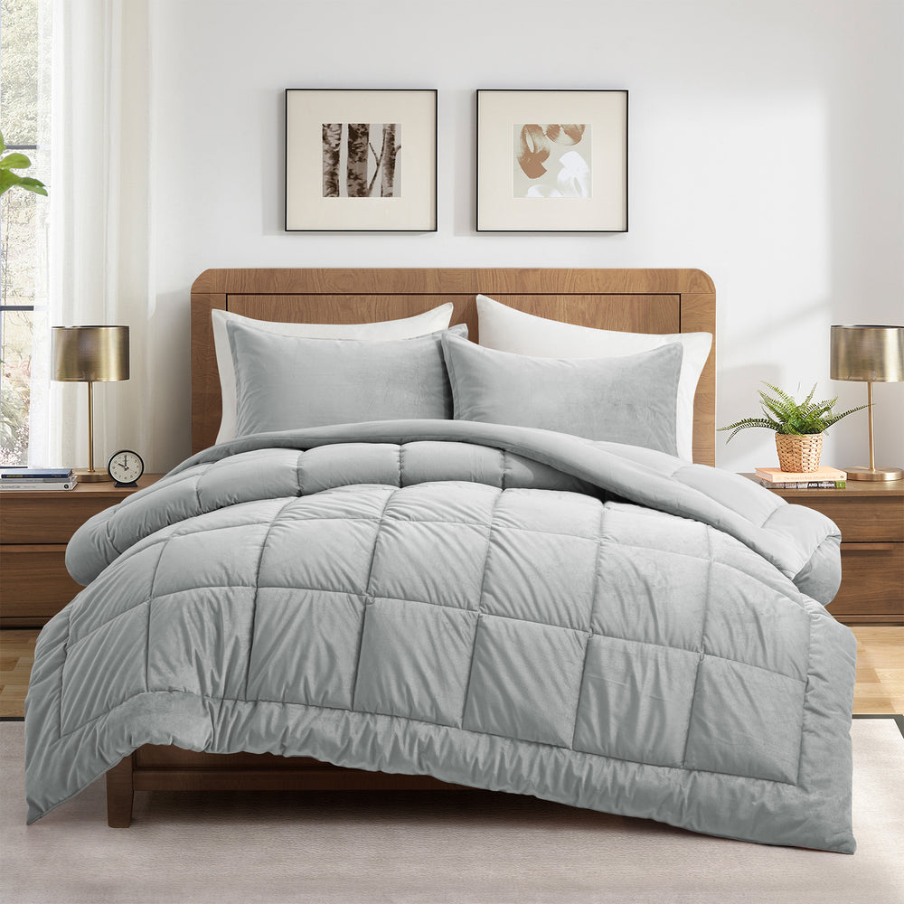 2 Or 3 Pieces Quilted Comforter All Season Down Alternative Reversible Ultra Soft Velet Duvet Insert Image 2