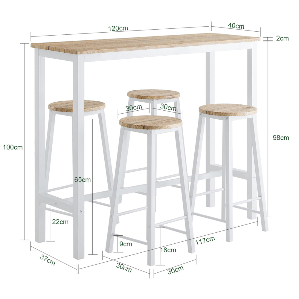 Haotian OGT22-WN, 5-Piece Bar Table with Chairs Kitchen Bistro Table with 4 Bar Stools Garden Furniture Set Image 2