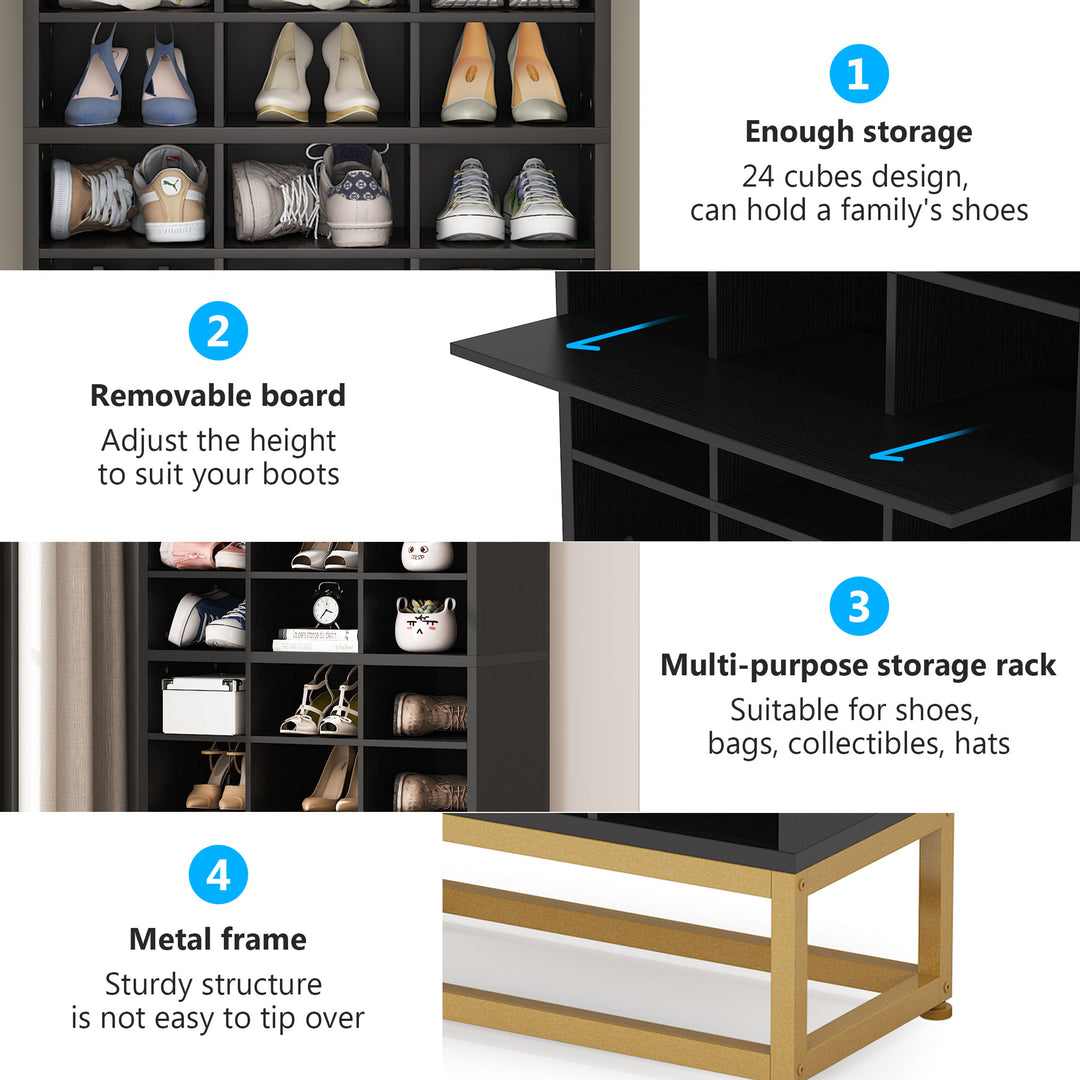 8-Tier Shoe Storage Cabinet, Freestanding Wooden Shoe Closet Rack with 24  Cubbies, Tall Entryway Shoe Organizer with