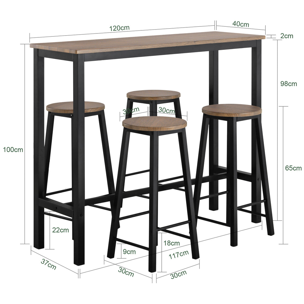 Haotian OGT22-SCH, 5-Piece Bar Table with Chairs Dining Table Kitchen Table with 4 Bar Stools Furniture Set Image 2