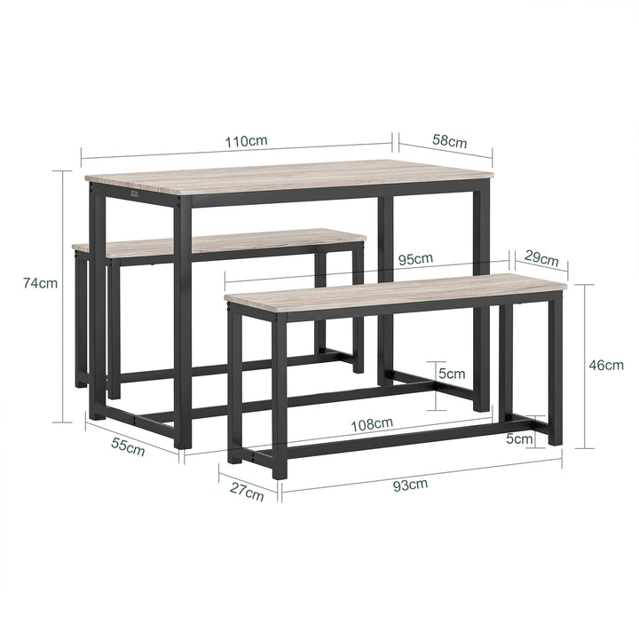 Haotian OGT25-HN, 3-Piece Dining Table with 2 Benches Kitchen Table Set Wooden Table Dining Room Image 2