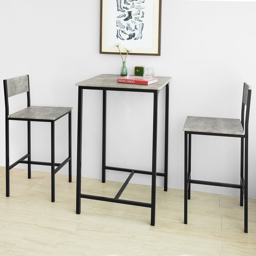 Haotian OGT27-HG, 3-Piece Bar Table with Chairs Dining Table Bistro Table with 2 Bar Stools Gray Image 1