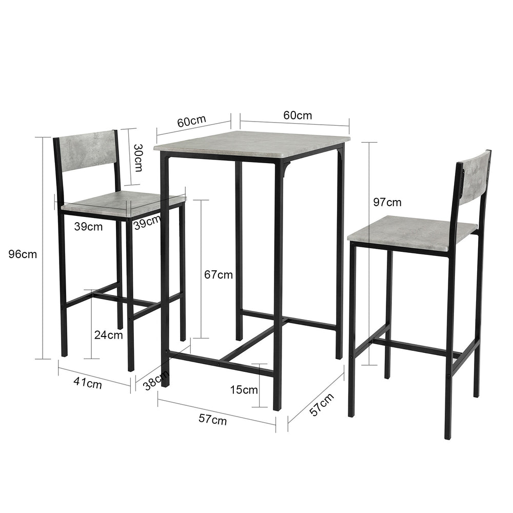 Haotian OGT27-HG, 3-Piece Bar Table with Chairs Dining Table Bistro Table with 2 Bar Stools Gray Image 2