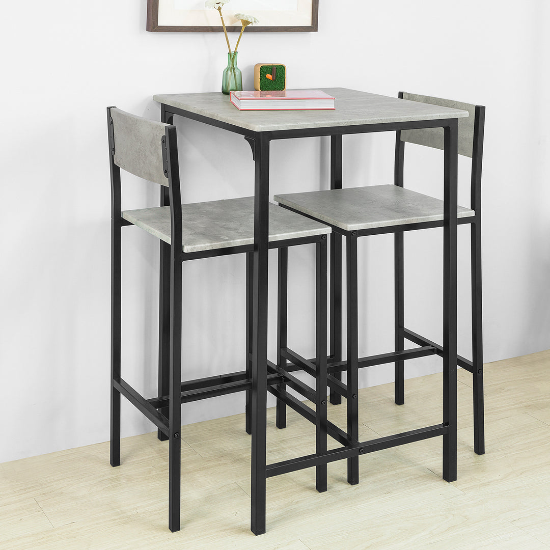 Haotian OGT27-HG, 3-Piece Bar Table with Chairs Dining Table Bistro Table with 2 Bar Stools Gray Image 6