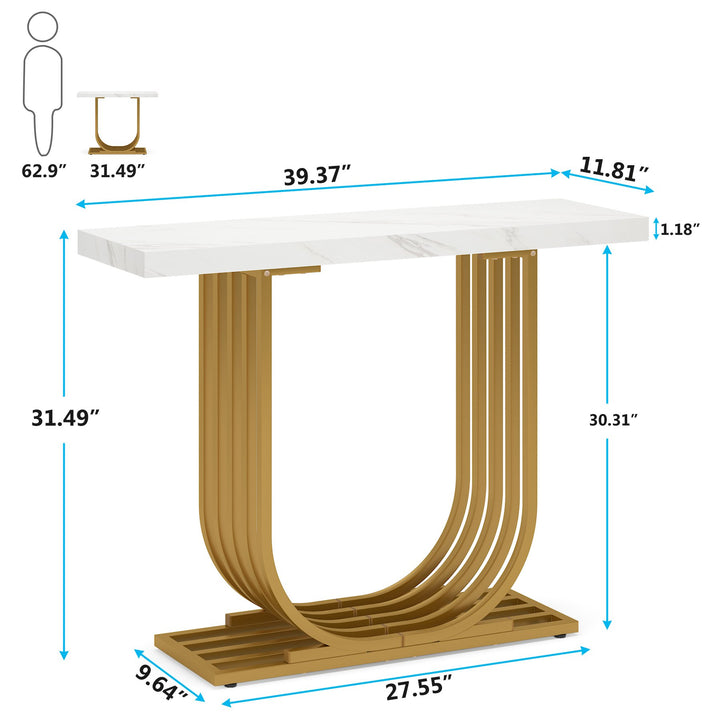 Modern Console Table 39.4" Faux Marble Gold Base Geometric Accent Table Image 4