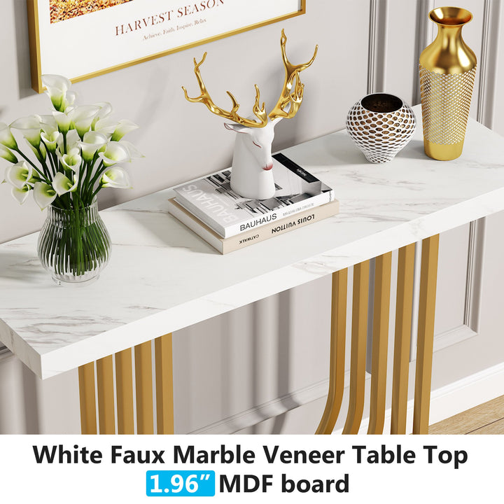 Modern Console Table 39.4" Faux Marble Gold Base Geometric Accent Table Image 3