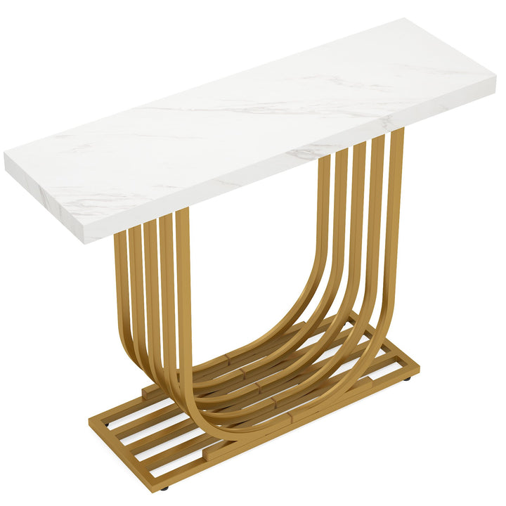 Modern Console Table 39.4" Faux Marble Gold Base Geometric Accent Table Image 5