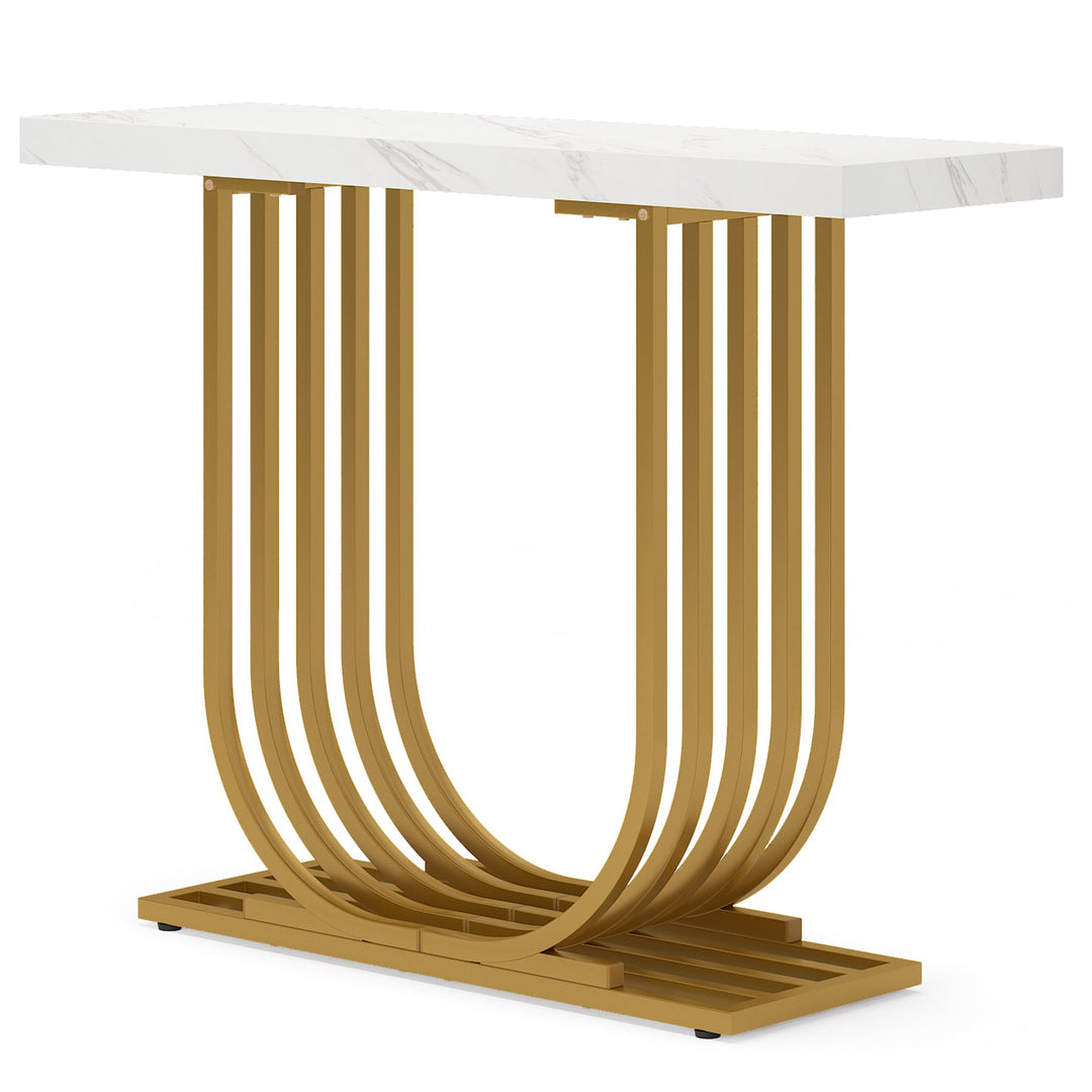 Modern Console Table 39.4" Faux Marble Gold Base Geometric Accent Table Image 6