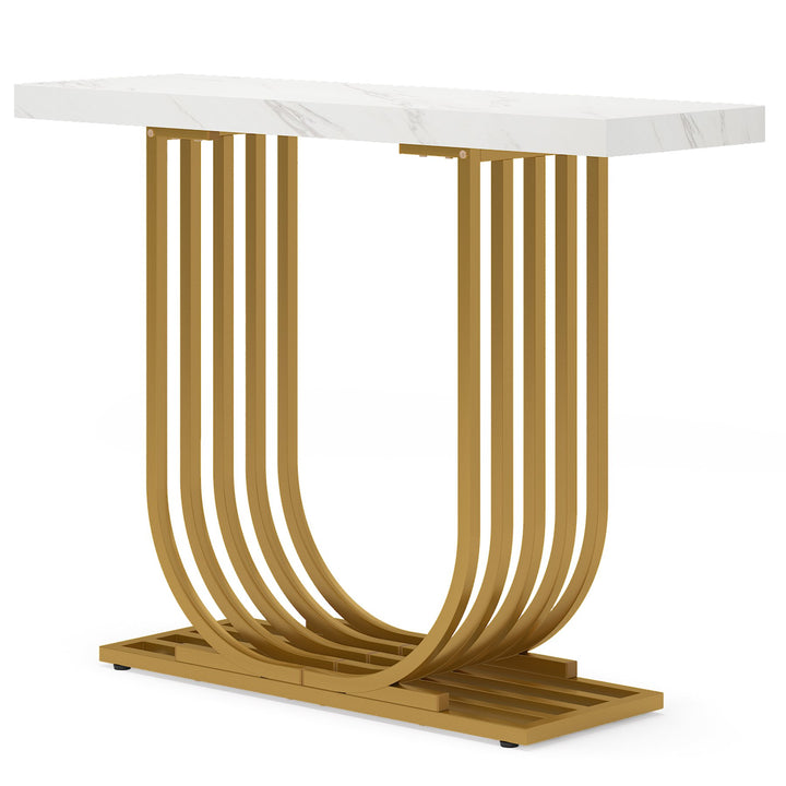 Modern Console Table 39.4" Faux Marble Gold Base Geometric Accent Table Image 6