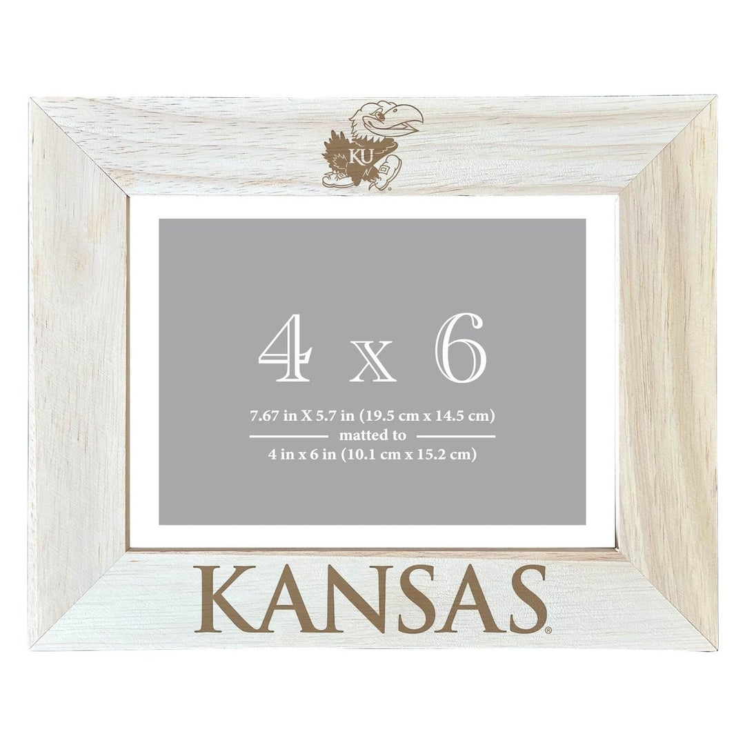 Kansas Jayhawks Wooden Photo Frame - Customizable 4 x 6 Inch - Elegant Matted Display for Memories Image 1