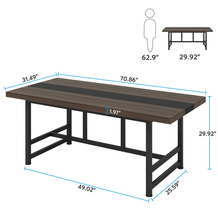 Wooden Dining Table for 6-8 People Rectangular Metal Frame Modern Design Image 3