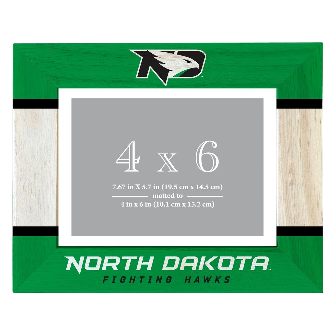 North Dakota Fighting Hawks Wooden Photo Frame - Customizable 4 x 6 Inch - Elegant Matted Display for Memories Image 1