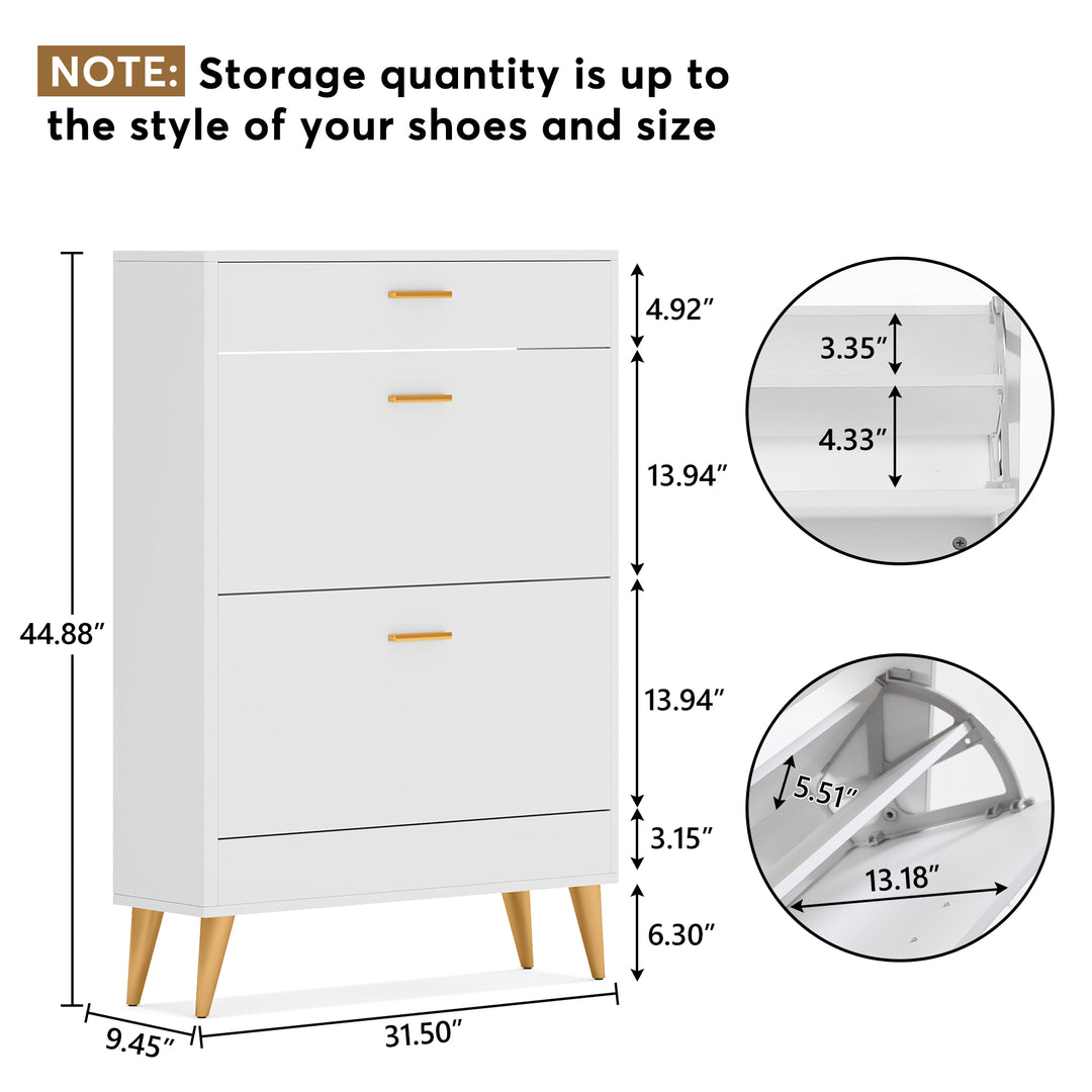 Tribesigns White Shoe Cabinet Narrow Storage Rack with 2 Flip Doors and Drawer Image 5