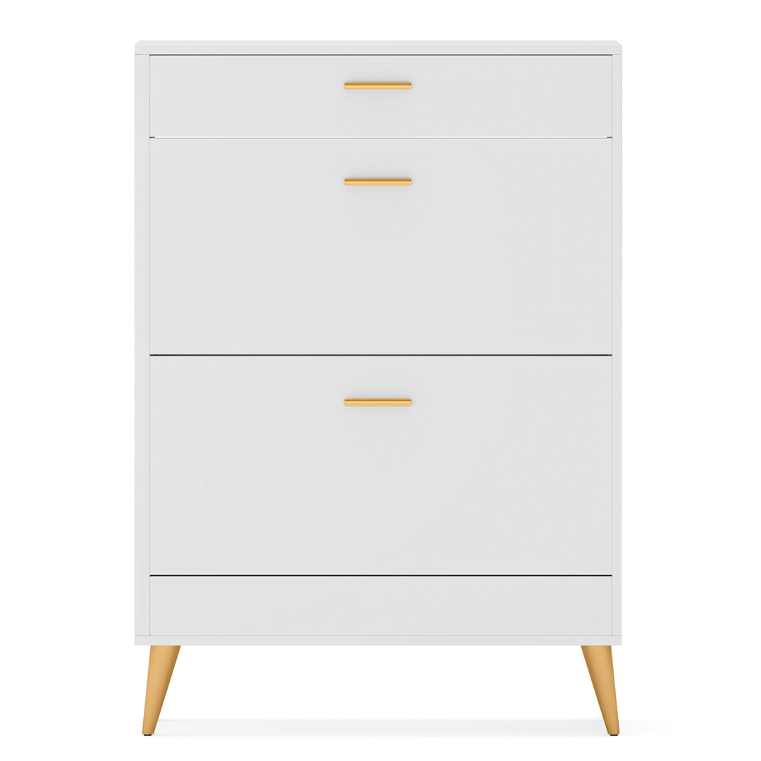 Tribesigns White Shoe Cabinet Narrow Storage Rack with 2 Flip Doors and Drawer Image 6