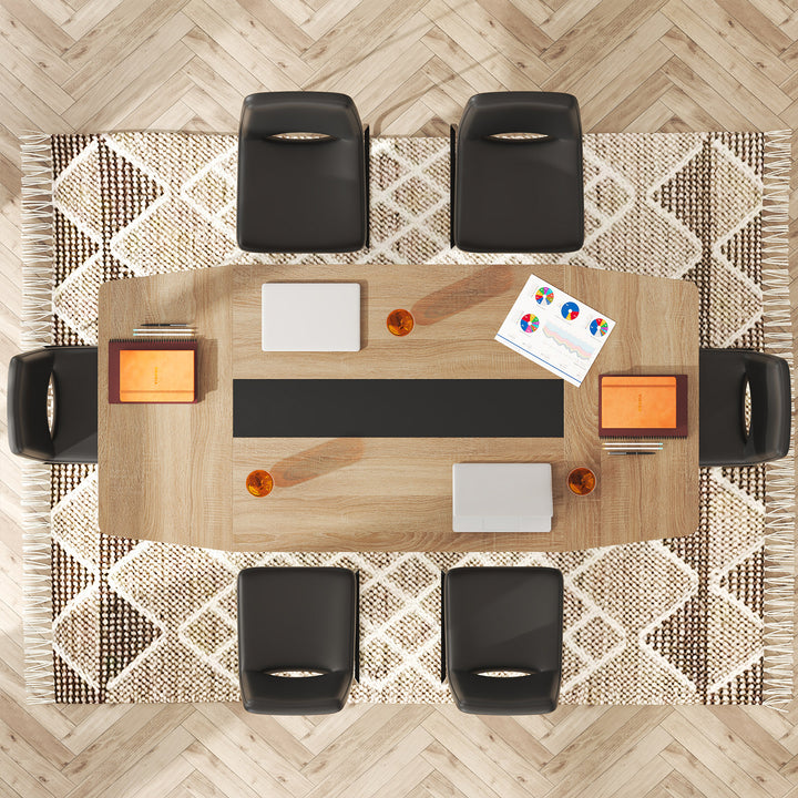 Boat Shaped Meeting Desk, Modern Seminar Table Rectangle Kitchen Table Image 3