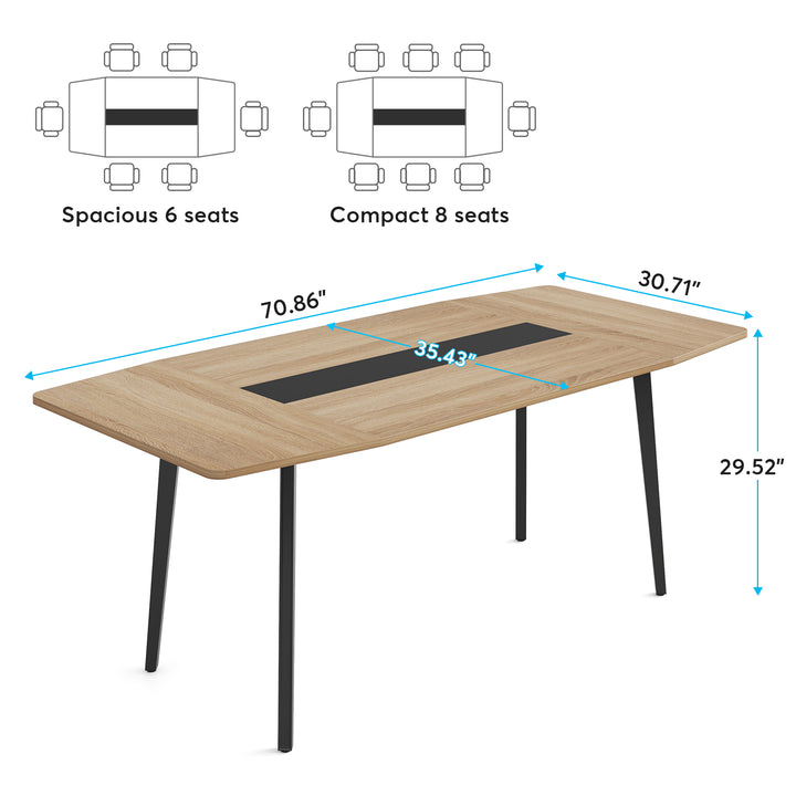 Boat Shaped Meeting Desk, Modern Seminar Table Rectangle Kitchen Table Image 5
