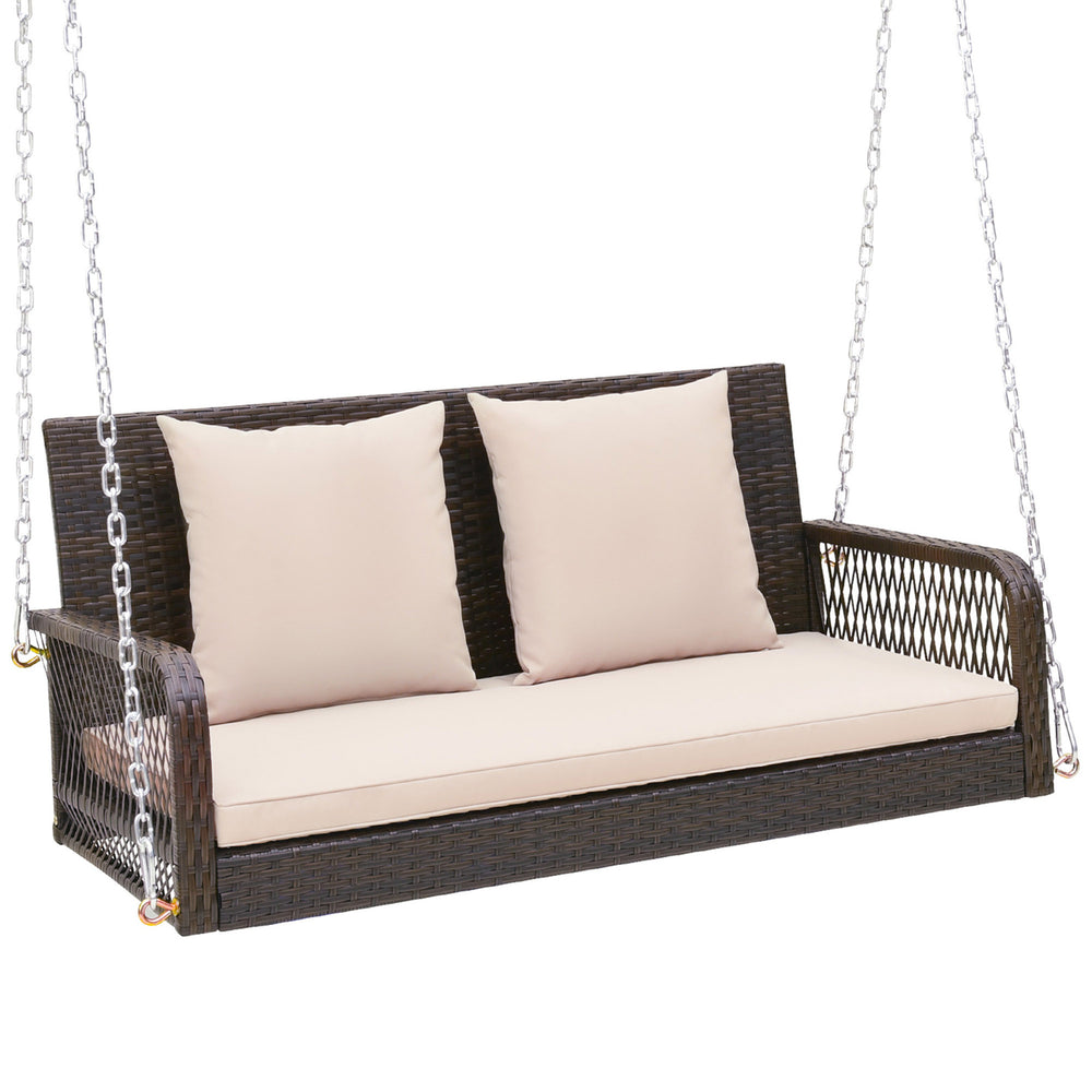 Wicker Outdoor Porch Swing 800 LBS Capacity Outdoor Swing Bench w/ Hanging Chains Image 2