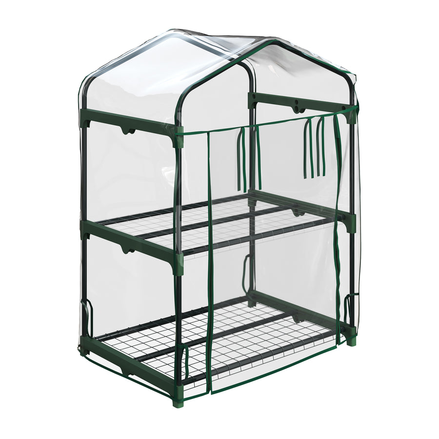 2 Tier Mini Greenhouse - Portable Greenhouse with Steel Frame and PVC Cover for Indoor or Outdoor - Green House by Image 1