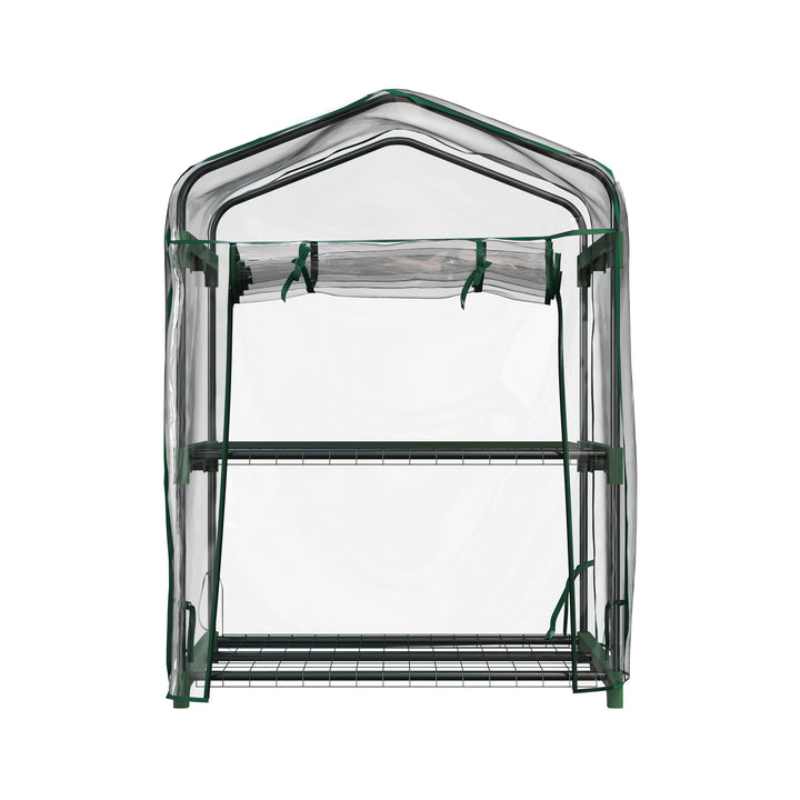 2 Tier Mini Greenhouse - Portable Greenhouse with Steel Frame and PVC Cover for Indoor or Outdoor - Green House by Image 3