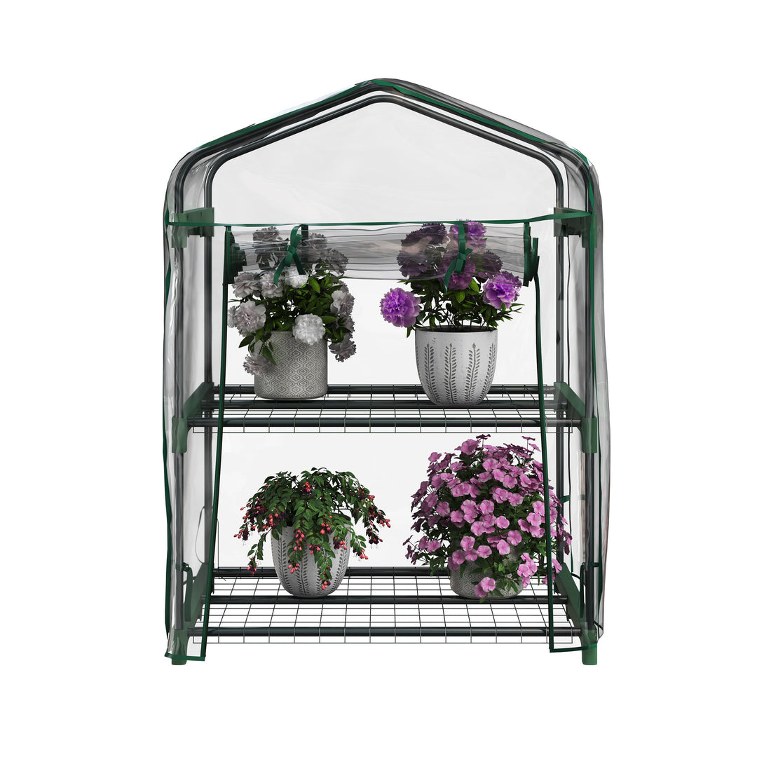 2 Tier Mini Greenhouse - Portable Greenhouse with Steel Frame and PVC Cover for Indoor or Outdoor - Green House by Image 4