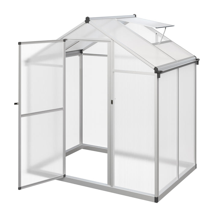 Walk In Greenhouse - 4ft x 6ft Outdoor Green House with Roof Vent and Rain Gutter - Sturdy Polycarbonate Panels with Image 1