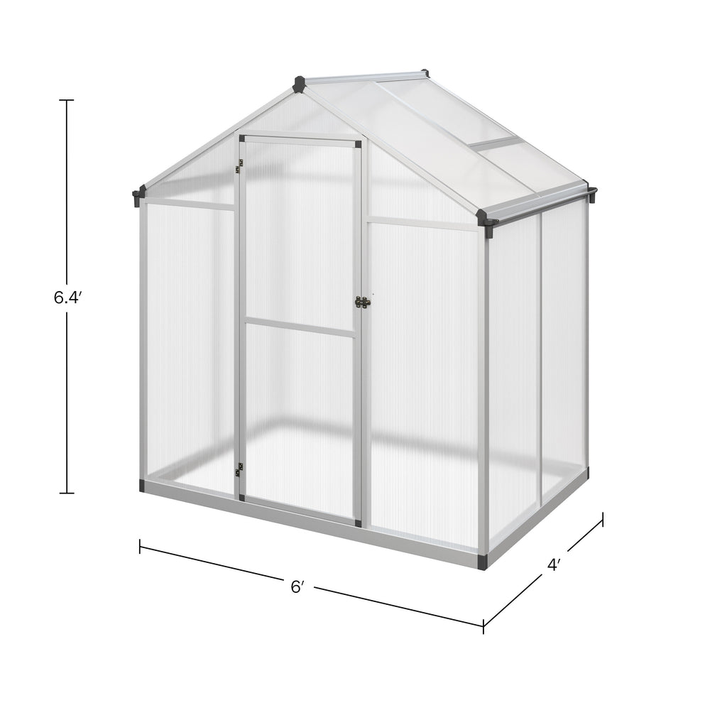 Walk In Greenhouse - 4ft x 6ft Outdoor Green House with Roof Vent and Rain Gutter - Sturdy Polycarbonate Panels with Image 2