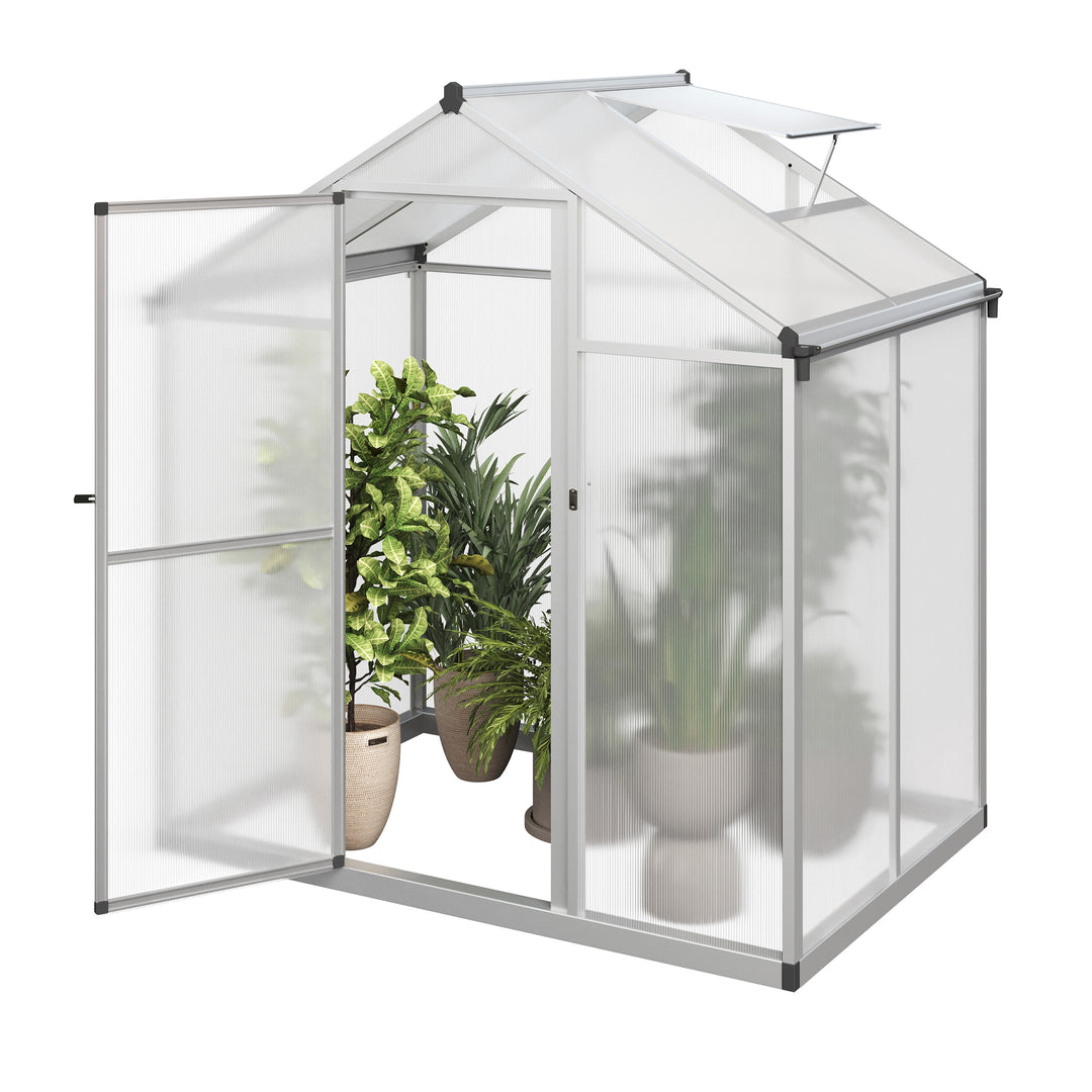 Walk In Greenhouse - 4ft x 6ft Outdoor Green House with Roof Vent and Rain Gutter - Sturdy Polycarbonate Panels with Image 4