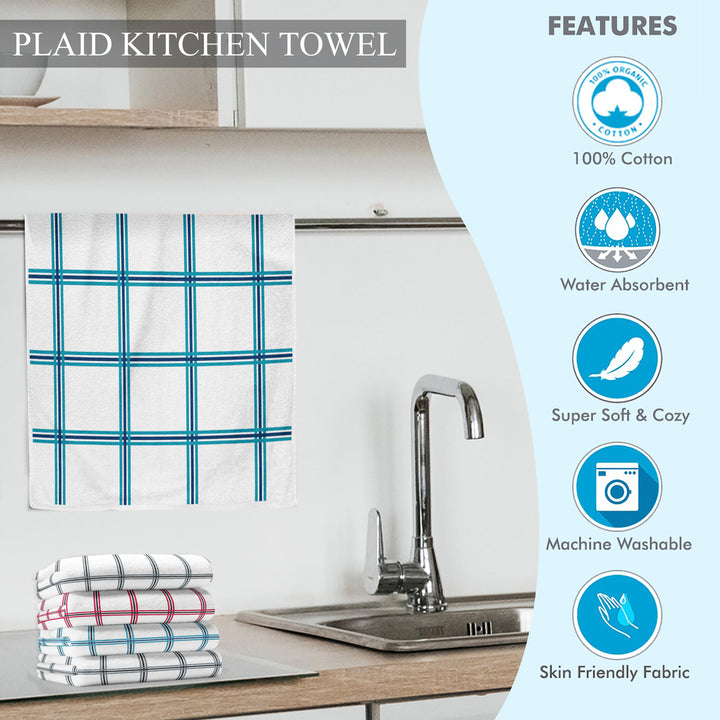 3-Pack: Oversized Absorbent Ultra-Soft 100% Cotton Plaid Premium Kitchen Dish Linen Towels 15"x25" Image 5
