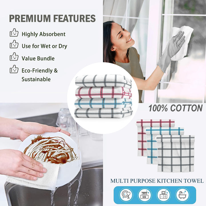 3-Pack: Oversized Absorbent Ultra-Soft 100% Cotton Plaid Premium Kitchen Dish Linen Towels 15"x25" Image 6