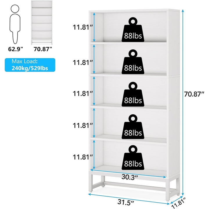 Tall Bookcase and Bookshelf, 70.8" Large Bookcases Organizer with 5-Tier Storage Shelves Image 5
