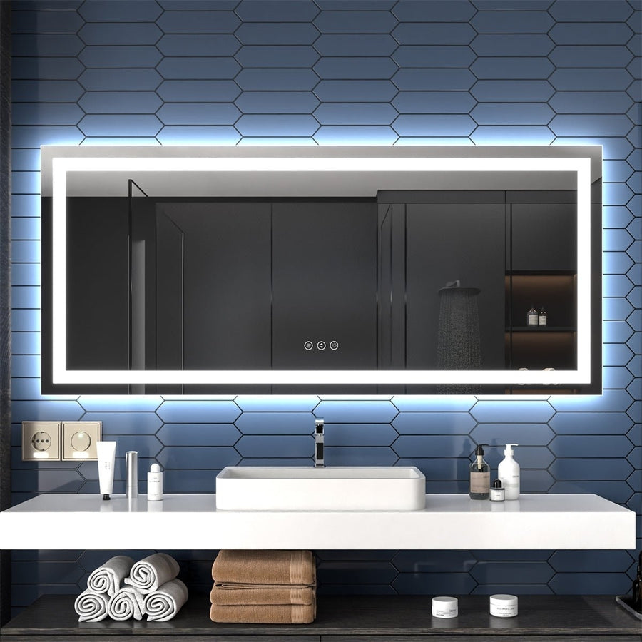 Apex 72" W x 32" H LED Bathroom Large Light Led Mirror,Anti Fog,Dimmable,Dual Lighting Mode,Tempered Glass Image 1
