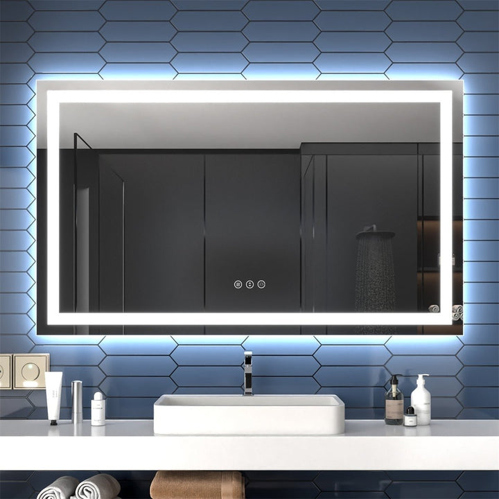 Apex 60" W x 36" H LED Heated Bathroom Mirror,Anti Fog,Dimmable,Dual Lighting Mode,Tempered Glass Image 1