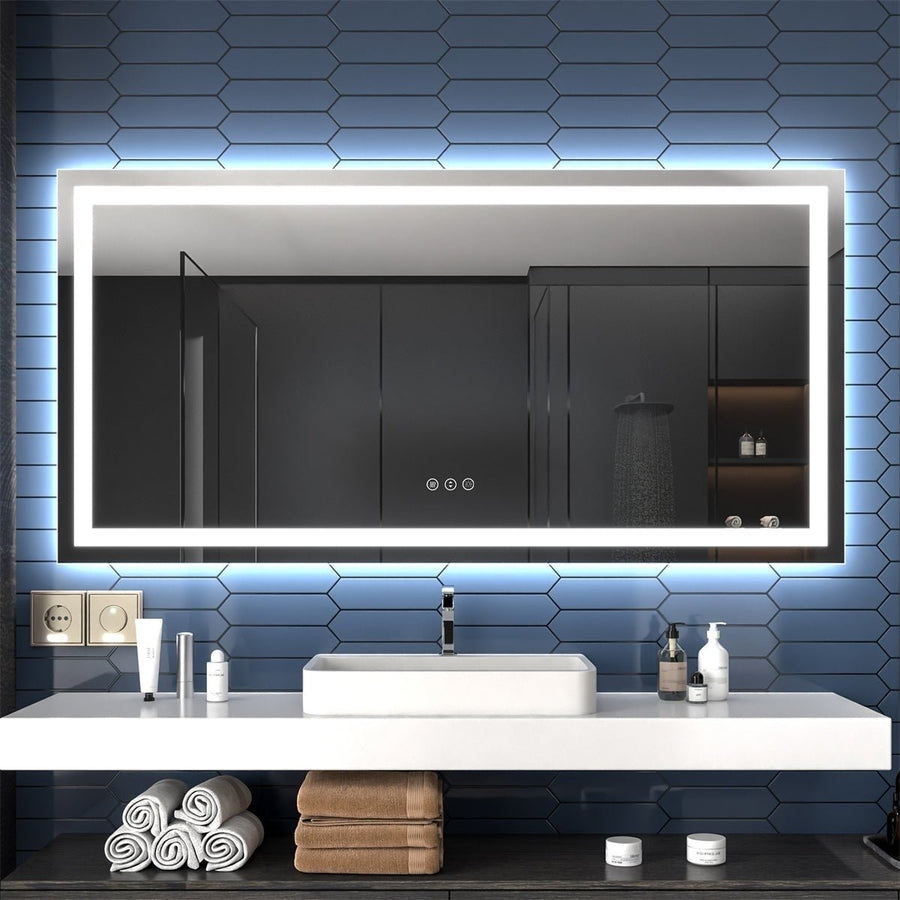 Apex 72" W x 36" H LED Bathroom Large Light Led Mirror,Anti Fog,Dimmable,Dual Lighting Mode,Tempered Glass Image 1