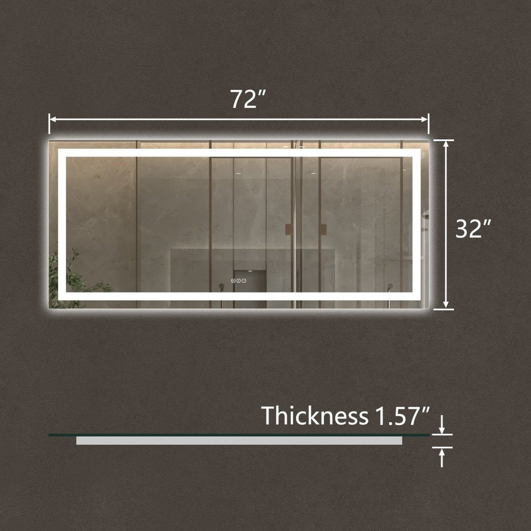 Apex 72" W x 32" H LED Bathroom Large Light Led Mirror,Anti Fog,Dimmable,Dual Lighting Mode,Tempered Glass Image 7